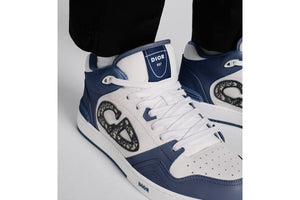 B57 Mid-Top Sneaker • Navy Blue and White Smooth Calfskin with Beige and Black Dior Oblique Jacquard