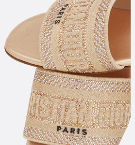 Dway Slide • Gold-Tone Cotton Embroidered with Metallic Thread and Strass