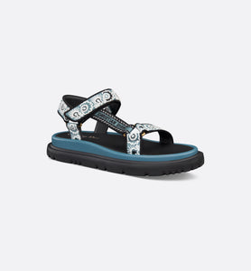 D-Wave Sandal • Denim Blue Multicolor Embroidered Cotton with Butterfly Bandana Motif