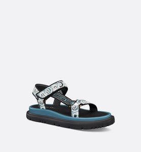 D-Wave Sandal • Denim Blue Multicolor Embroidered Cotton with Butterfly Bandana Motif