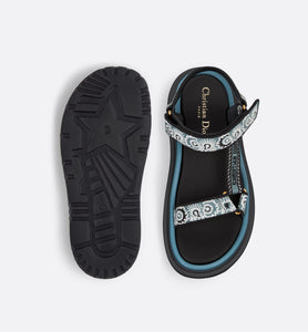 D-Wave Sandal • Denim Blue Multicolor Embroidered Cotton with Butterfly Bandana Motif