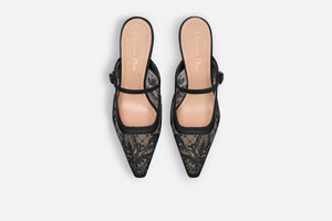 Dior Capture Heeled Mule • Transparent Mesh Embroidered with Black Butterfly Motif and Suede Calfskin