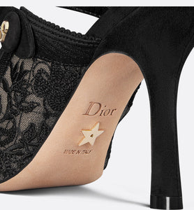 Dior Capture Heeled Mule • Transparent Mesh Embroidered with Black Butterfly Motif and Suede Calfskin