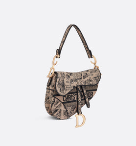 Saddle Bag • Beige and Black Plan de Paris Embroidery