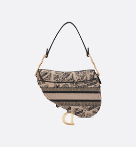 Saddle Bag • Beige and Black Plan de Paris Embroidery