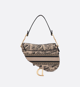 Saddle Bag • Beige and Black Plan de Paris Embroidery