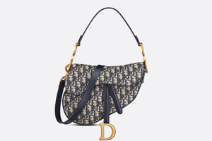 Saddle Bag with Strap • Blue Dior Oblique Jacquard