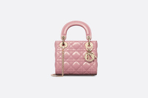 Mini Lady Dior Bag • Melocoton Pink Glossy Iridescent Cannage Calfskin