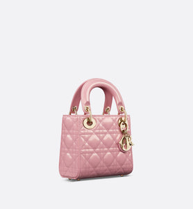 Mini Lady Dior Bag • Melocoton Pink Glossy Iridescent Cannage Calfskin