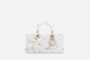 Medium Lady D-Joy Bag • White and Gold-Tone Calfskin with Butterfly Zodiac Print