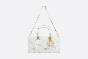 Medium Lady D-Joy Bag • White and Gold-Tone Calfskin with Butterfly Zodiac Print