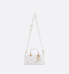 Medium Lady D-Joy Bag • White and Gold-Tone Calfskin with Butterfly Zodiac Print