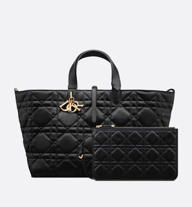 Large Dior Toujours Bag • Black Macrocannage Calfskin