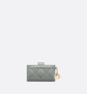 Lady Dior 5-Gusset Card Holder • Gray Stone Patent Cannage Calfskin