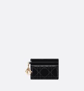 Lady Dior Five-Slot Card Holder • Black Patent Cannage Calfskin