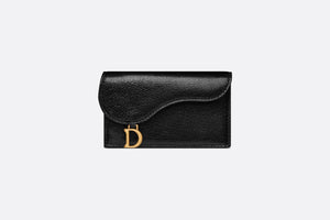 Saddle Flap Compact Zipped Card Holder • Black Goatskin