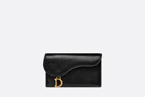 Saddle Flap Compact Zipped Card Holder • Black Goatskin