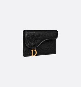 Saddle Flap Compact Zipped Card Holder • Black Goatskin