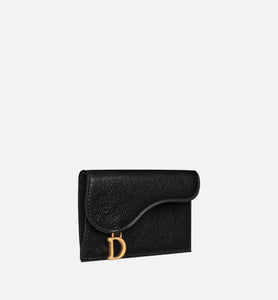 Saddle Flap Compact Zipped Card Holder • Black Goatskin