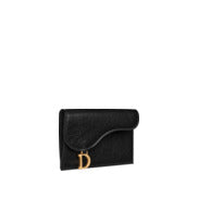 Saddle Flap Compact Zipped Card Holder • Black Goatskin