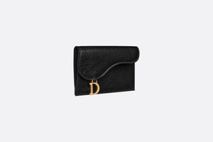 Saddle Flap Compact Zipped Card Holder • Black Goatskin