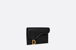 Saddle Flap Compact Zipped Card Holder • Black Goatskin