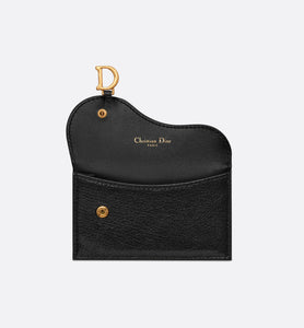 Saddle Flap Compact Zipped Card Holder • Black Goatskin