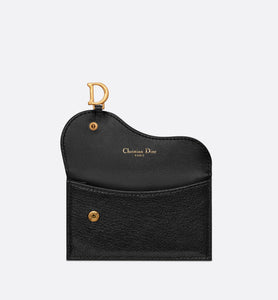 Saddle Flap Compact Zipped Card Holder • Black Goatskin