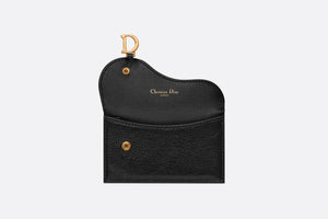 Saddle Flap Compact Zipped Card Holder • Black Goatskin