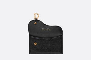 Saddle Flap Compact Zipped Card Holder • Black Goatskin