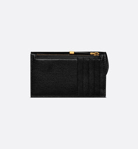 Saddle Flap Compact Zipped Card Holder • Black Goatskin