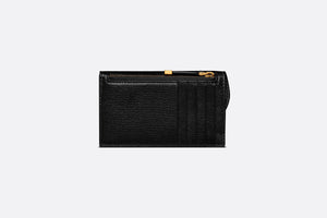 Saddle Flap Compact Zipped Card Holder • Black Goatskin