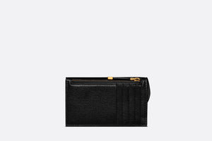 Saddle Flap Compact Zipped Card Holder • Black Goatskin