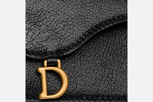 Saddle Flap Compact Zipped Card Holder • Black Goatskin