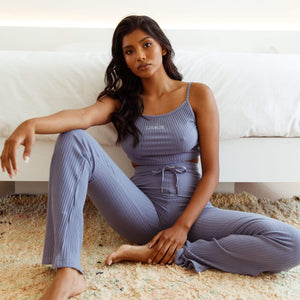 Ribbed Crop Top (Set) - Smoked Blue