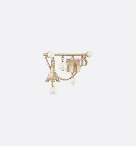 Plan de Paris Brooch • Gold-Finish Metal and White Resin Pearls