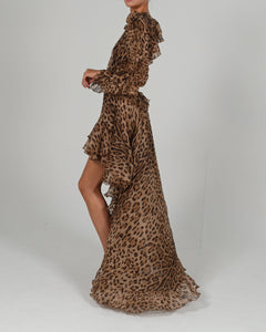 Kiah Maxi Dress in Leopard Silk Ready to Ship
