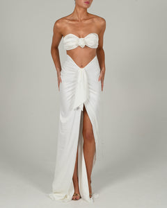 Beaudelle Maxi Skirt in Ivory Satin